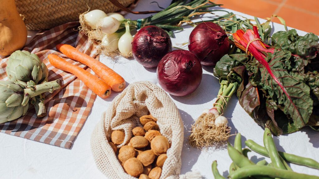 Table with various fresh produce