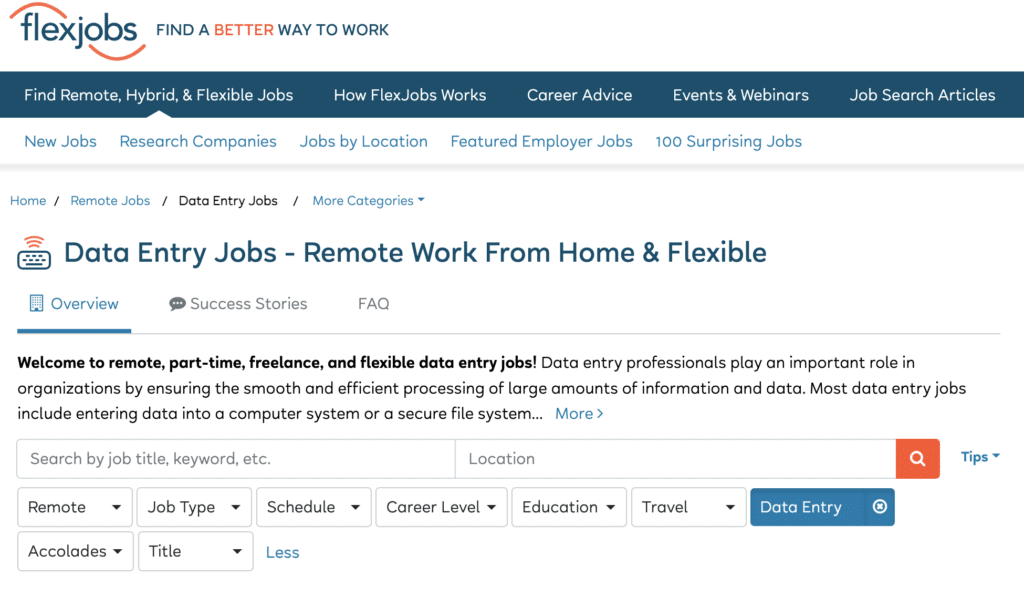 flexjobs data entry jobs from home