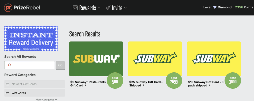 Here are the free Subway gift cards you can get from PrizeRebel.